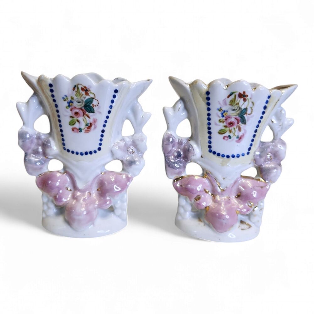Antique French Bridal Vases - Set of 2, Hand Painted Porcelain, Marked '1834'